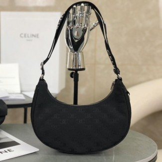 셀린느 트리옹프 자카드 카프스킨 스트랩 미디엄 아바백 블랙 196962