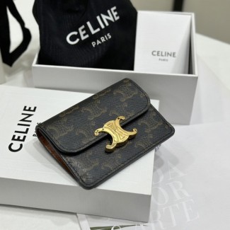 셀린느 샤이니 플랩 카드 지갑 트리옹프 캔버스 & 카프스킨 101582