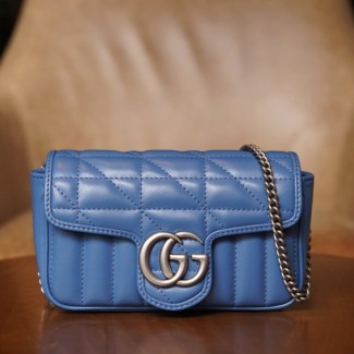 구찌 GG 마몽 수퍼 미니 레더 숄더백 블루