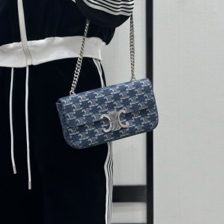 셀린느 체인 숄더백 클로드 데님 트리옹프 올오버 데님 실버