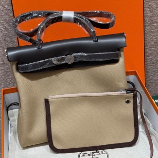 올수공 에르메스 에르백 31 Trench & Ebene 캔버스 & 소가죽 실버 하드웨어