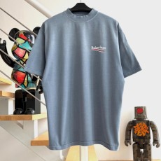 발렌시아가 웨이브 프린팅 로고 반팔 티셔츠 블루