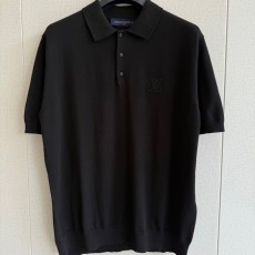 루이비통 자수로고 코튼 폴로 반팔 티셔츠 블랙
