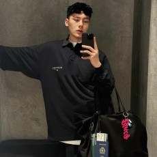 발렌시아가 유니티 스포츠 롱 슬리브 셔츠 칼라 폴로 페이디드 블랙