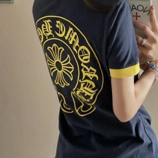 최고퀄 크롬하츠 25SS 여성 백 프린팅 반팔 티셔츠 네이비