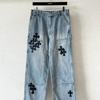 크롬하츠 더블 크로스 연청 데님 팬츠