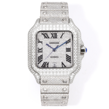 F4공장 까르띠에 산토스 모이사나이트 파베 세팅 화이트 골드 금통 40mm