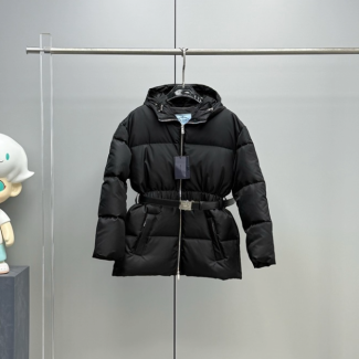 프라다 리나일론 후드 다운 재킷 블랙 29X214